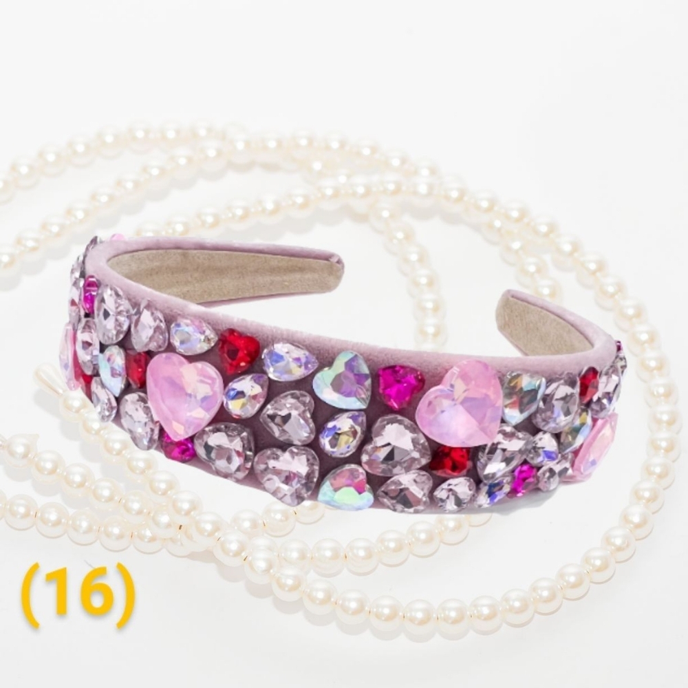 Headband Rhinestone Pink Red Hearts Boho Princess Party New NWT